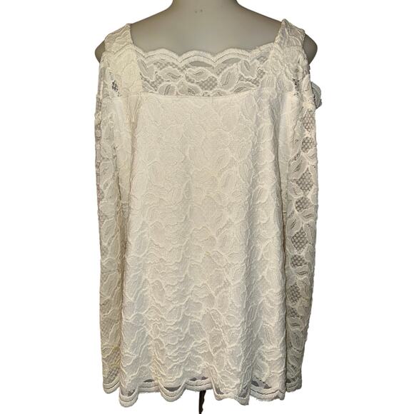 Chicos Women’s Lace Cold-Shoulder Top Size 2 US Large off White Long Sleeve Line - Picture 3 of 7